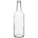 A clear glass Bordeaux wine bottle.