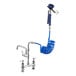 A Waterloo pet grooming faucet with a blue coiled hose attached to a faucet.