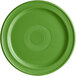 A close-up of a palm green Acopa Capri stoneware plate with a circular pattern.