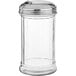 A clear glass jar with a metal lid.