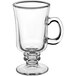 A clear glass Acopa Select Irish coffee mug with a handle.