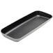 A black and white rectangular American Metalcraft melamine tray with a slanted bottom.