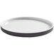 An American Metalcraft white melamine plate with a black rim.