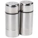 A pair of American Metalcraft stainless steel salt and pepper shakers.