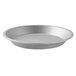 A close-up of a silver Vollrath anodized aluminum pie pan.