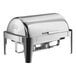 An Acopa Supreme stainless steel roll top chafer with chrome accents.