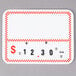 A white rectangular deli tag wheel with red and white checkered labels.