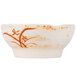 A white melamine bowl with brown orchid designs.