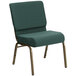 A Flash Furniture Hunter Green Dot Patterned church chair with a gold metal frame.