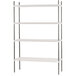 An Advance Tabco white metal shelving unit with four chrome posts.