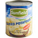 A #10 can of Sunfield sliced white potatoes with a fork.