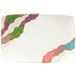 A white rectangular melamine plate with colorful designs on it.