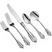 Acopa Ophelia 18/10 Stainless Steel Extra Heavy Weight Flatware 5 Piece Set with a spoon and a knife.