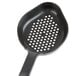 A black plastic Vollrath High Heat Perforated Oval Spoodle with holes in the bowl.