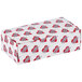 A white 1/2 lb. candy box with red and grey hearts on it.