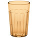 A Cambro Newport plastic tumbler with a clear ribbed bottom and a brown rim.