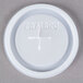 A close-up of a Cambro translucent plastic lid with a straw slot and a white cross on it.