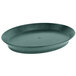 A green oval tray with a short black base.