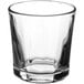 An Anchor Hocking Clarisse rocks glass. A clear glass with a white background.