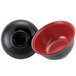 A black bowl with a red lid.