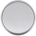 An American Metalcraft round silver pizza pan with a wide rim on a white background.