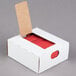 A white box of Bedford Industries Inc. red laminated twist ties.