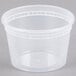 A translucent plastic Pactiv deli container with a lid.