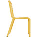 A yellow Grosfillex outdoor sidechair with a white background.