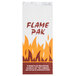 A white Bagcraft Packaging bag with orange flames and the words "Flame Pak" on it.
