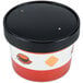 A white paper soup container with a black vented lid.