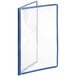 A clear plastic folder with blue trim holding four 8 1/2" x 11" pages.