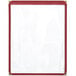 A white menu cover with a red border and gold corners.