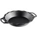 A black Lodge cast iron pan with two handles.
