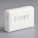 A white rectangular Ivory soap bar with grey text.