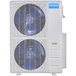 A white MRCOOL DIY multi-zone mini-split heat pump condenser with blue fans.