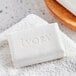 A close up of a white Ivory bar of soap.