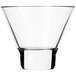 A Libbey stackable stemless martini glass with a clear bottom and short neck.
