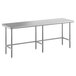 A Regency stainless steel rectangular work table with metal legs.