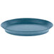 A blue oval deli server with a short base.