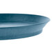 A close-up of a blue HS Inc. oval deli server with a short base.