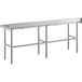 A Regency stainless steel open base work table with legs.