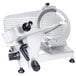 A silver Globe G10 manual meat slicer with a metal blade.