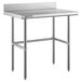 A Regency stainless steel work table with a metal top and open base.