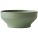 A close up of a Oneida Moira smoky basil stoneware bowl with a white rim.