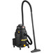 A black Shop-Vac wet/dry vacuum on wheels with a hose attached.