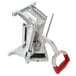 A Vollrath Redco French fry cutter with a red handle and metal parts.