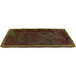 A cheforward rectangular melamine plate with a brown and green speckled paint design.