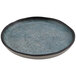 A cheforward by GET Savor round melamine plate in robin's egg blue with a black speckled rim.