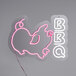 A neon pink and white sign that says "BBQ"