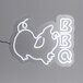 A Canvas Freaks neon sign with the word "BBQ" in white neon on a black background.